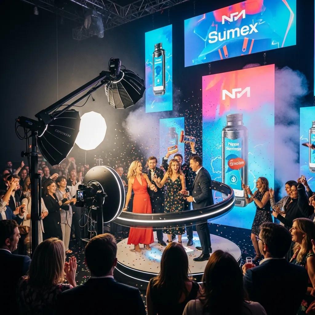 360 photobooth capturing a product launch moment in Melbourne with bold branding