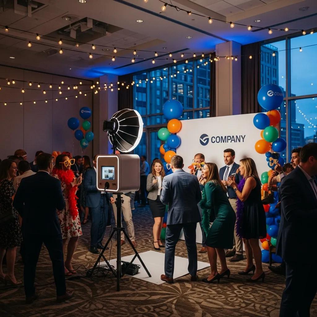 Corporate event photobooth with attendees engaging and capturing memories