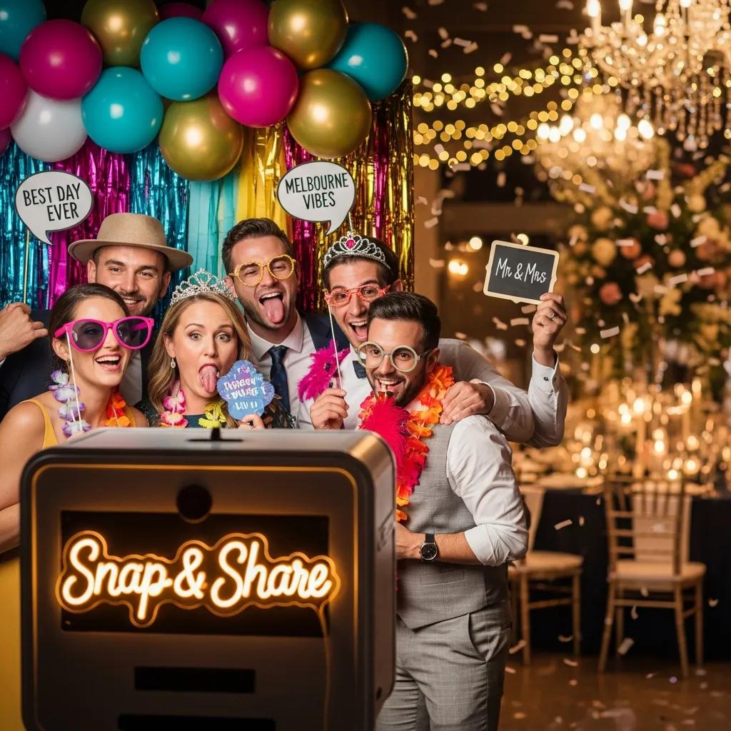Customizable photobooth at a Melbourne event with guests enjoying the experience