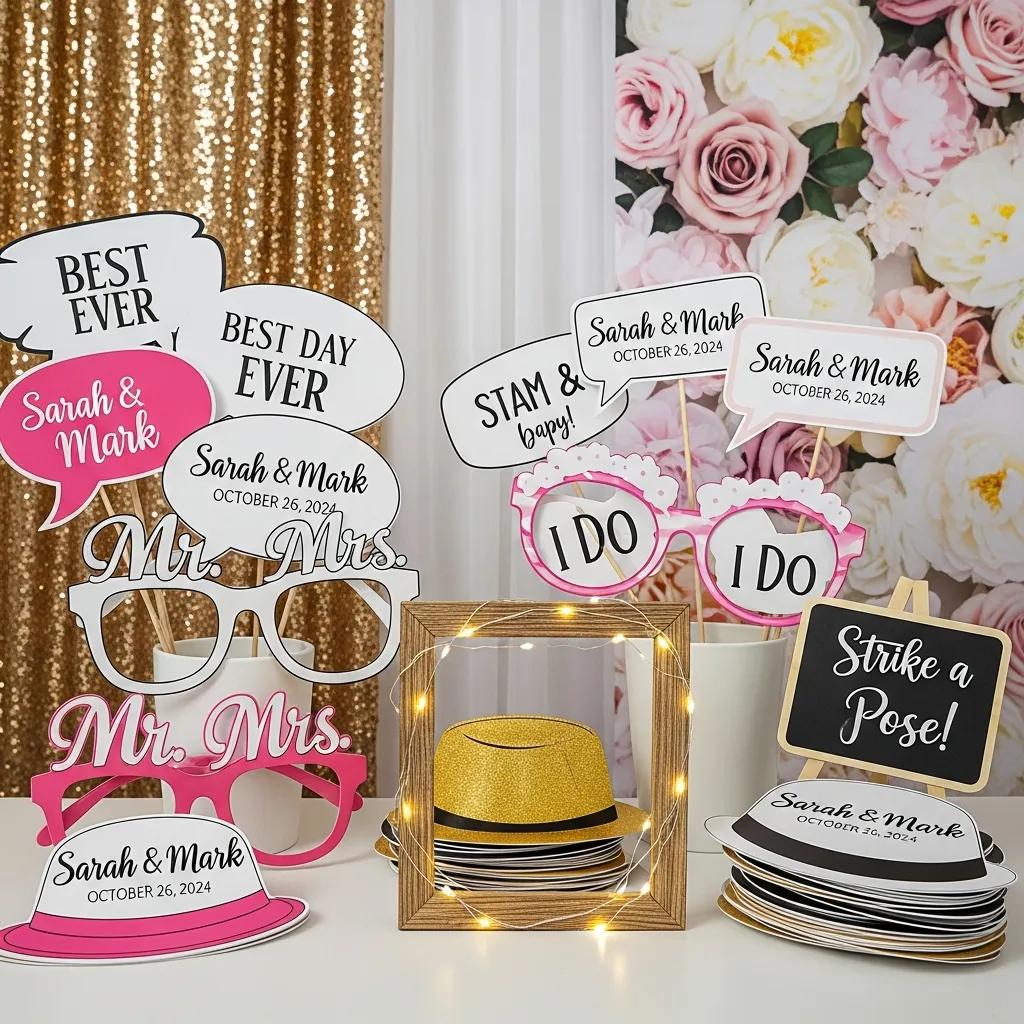 Custom photobooth backdrops and themed props on display