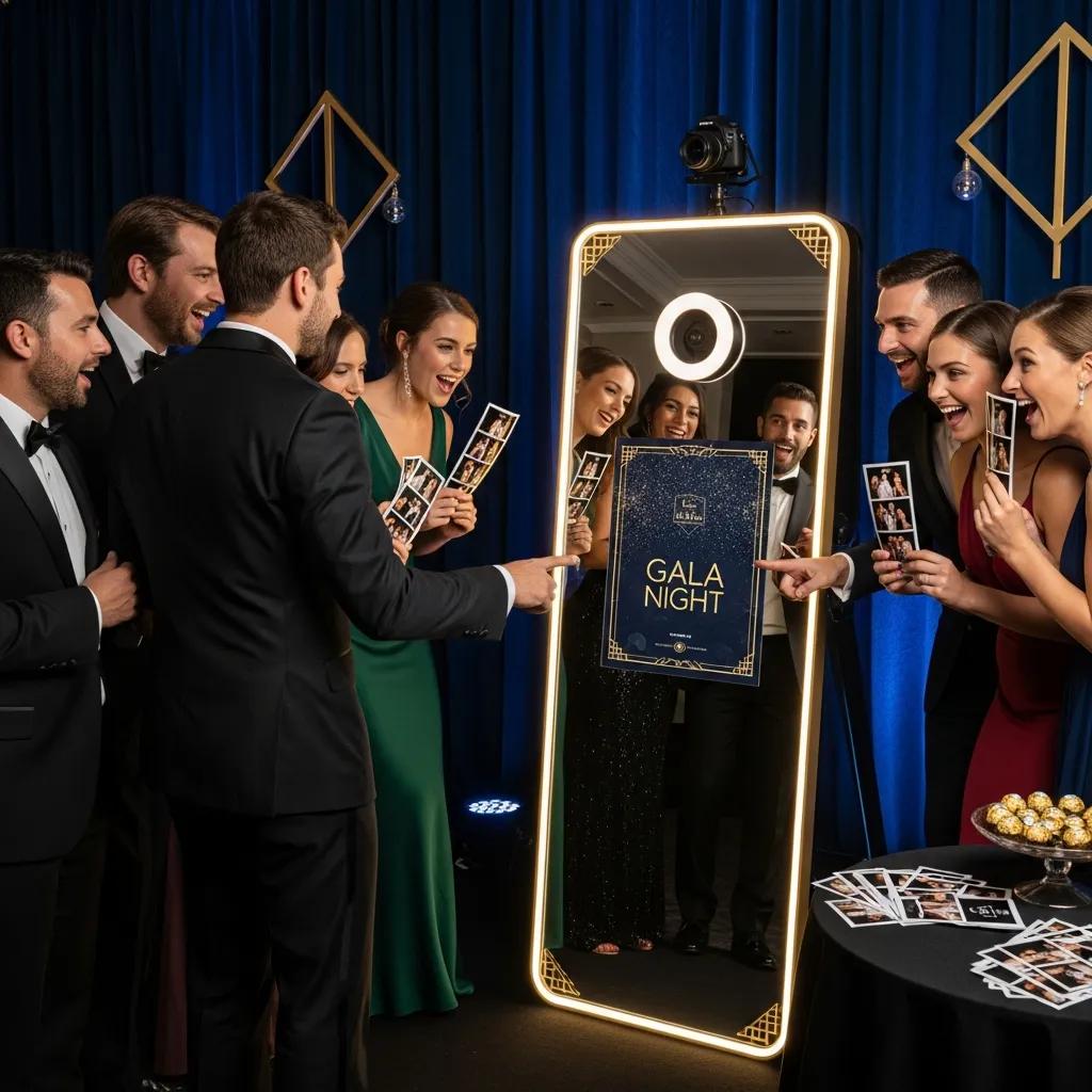 Elegant mirror photobooth at a gala in Melbourne &mdash; guests enjoying an interactive experience