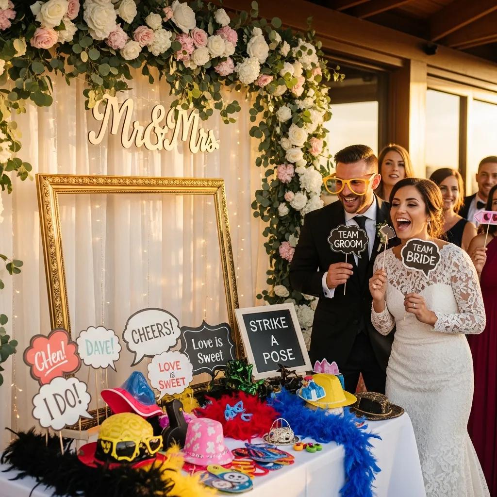 Wedding photobooth setup with guests enjoying interactive entertainment at an outdoor wedding